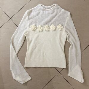 Commense White Floral Embellished Blouse